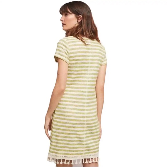 DOLAN by ANTHROPOLOGIE Striped Tassel Terry Dress in Light Green and Cream SZ S - Picture 2 of 7